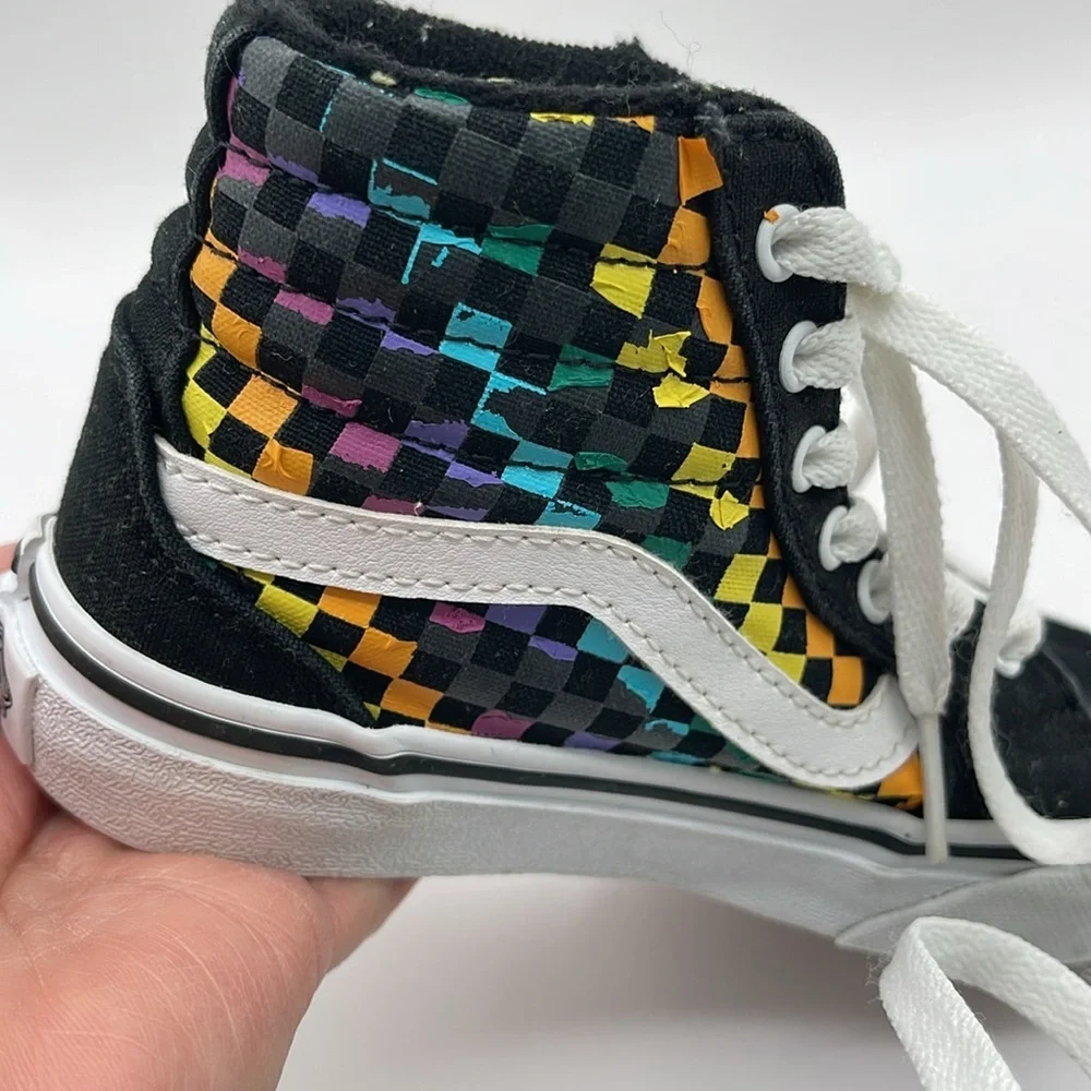 Vans Hi Top Filmore Sneakers Rainbow Check Skate Shoes Black Suede Missy Size 11